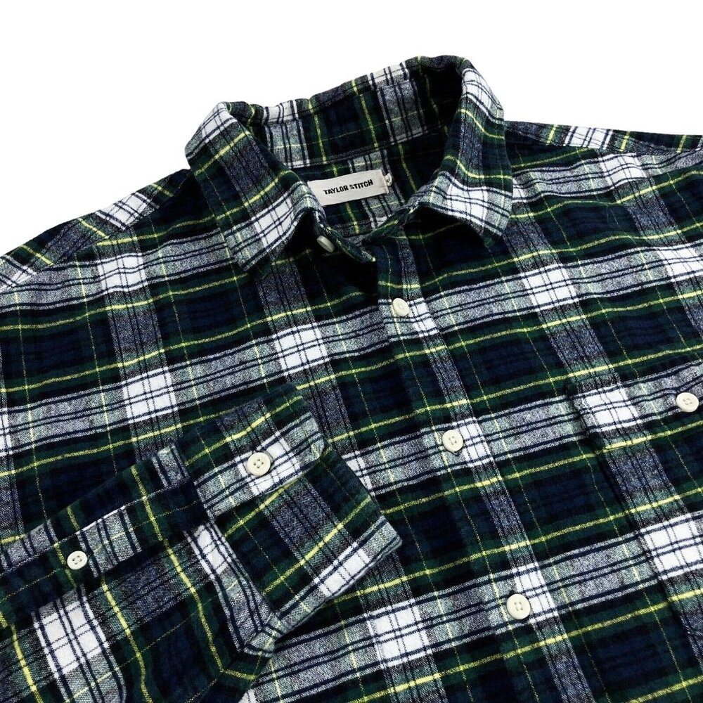 Taylor Stitch Flannel Work Shirt Mens 46 - XXL Tailored Fit Organic Cotton Plaid